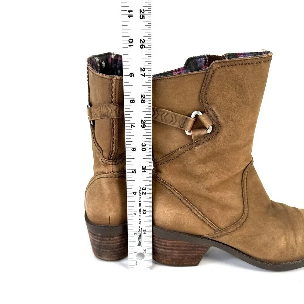 Teva Foxy Mid Womens Brown Tan Mid Calf Boots 1008316 Size 7.5 Nubuck Heel